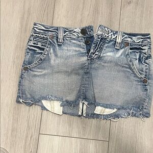 Guess Denim Mini Skirt with Frayed Hem